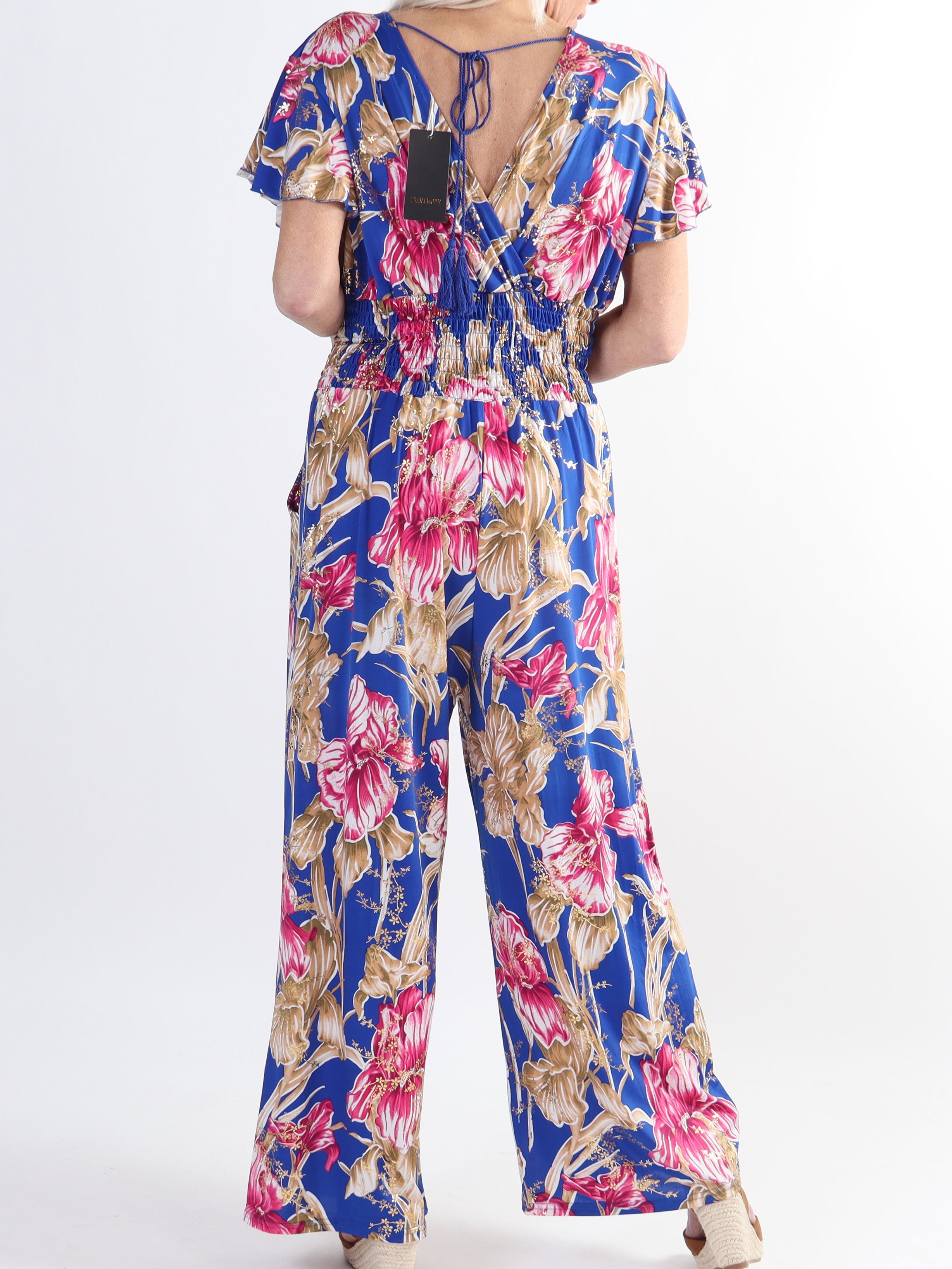 Pams Spring Jumpsuit O/B - Blomstret plus size elastisk buksedragt